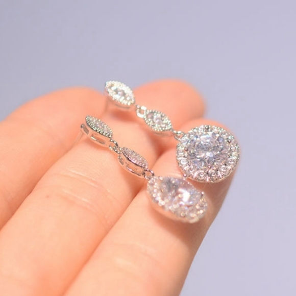 Sparkling Cubic Zirconia Drop Earrings - Picture 3 of 5